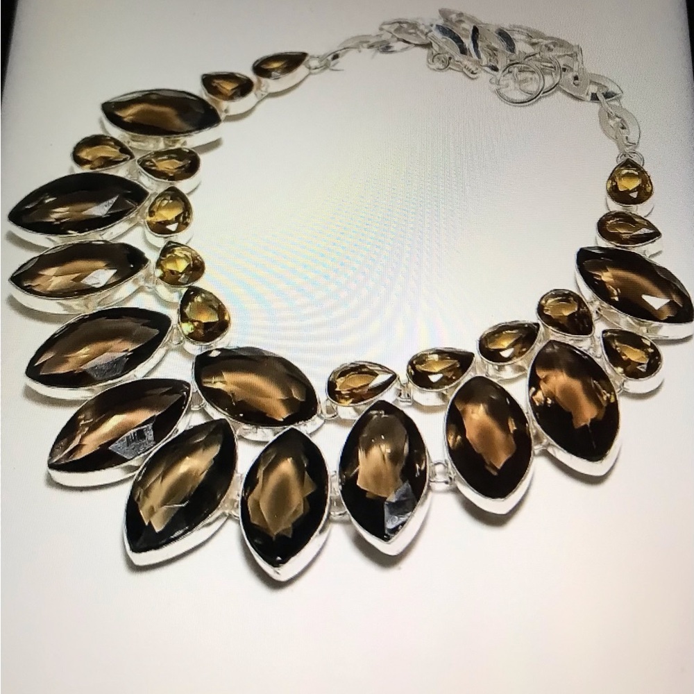 Smokey Topaz Stamped 925 Sterling Silver Necklace